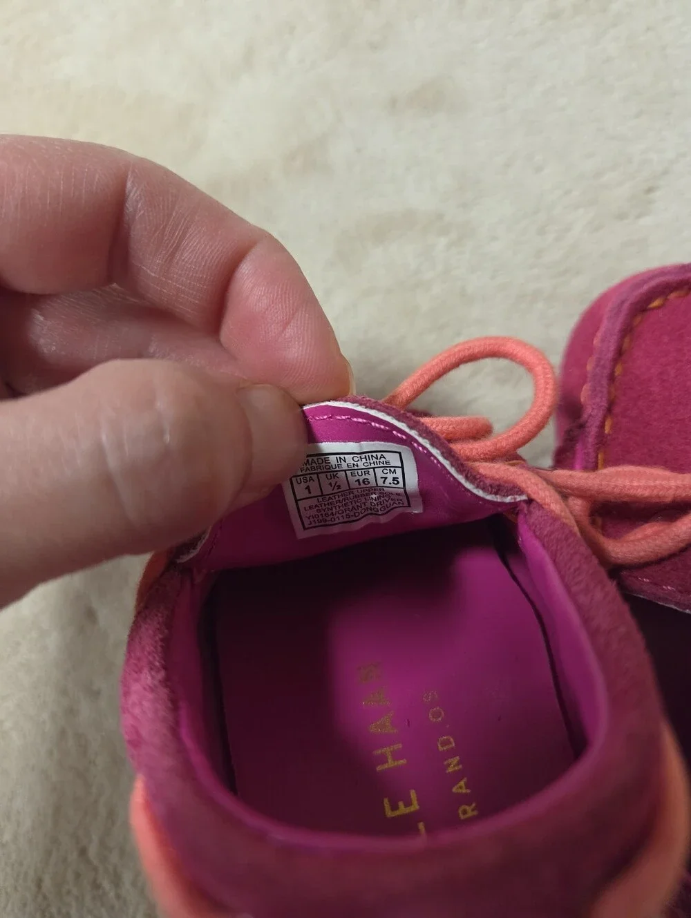 New Cole Haan Infant Pink Suede Grand OS Driving Moccasin Loafers Size 1
